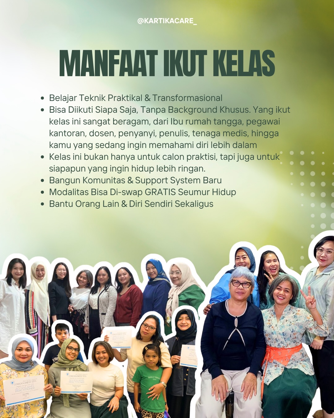 Peserta kelas Access Bars Kartika Care dengan sertifikat